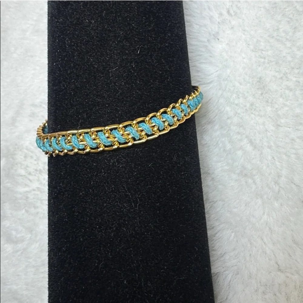 Gold-Tone Bracelet with Turquoise Braided Detail
